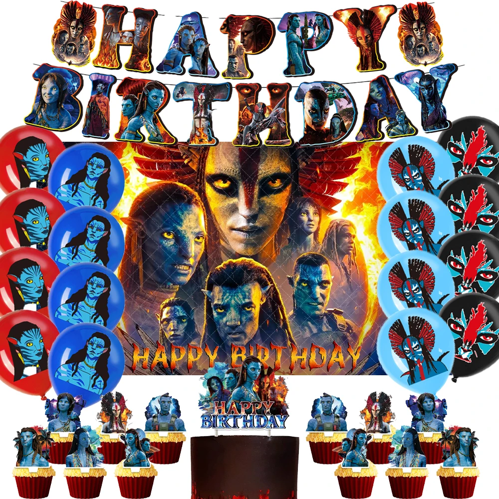 

The Movie Avatar 3 Birthday Party Decoration Avatar Fire and Ash Balloon Set Cake Topper Banner Baby Shower Supplies Child Gifts