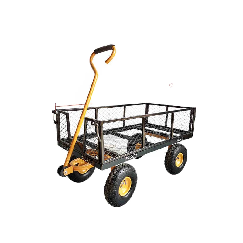 Steel Garden Cart Heavy Duty100-150KG Capacity with Removable Mesh Sides to Convert into Flatbed Metal Wagon