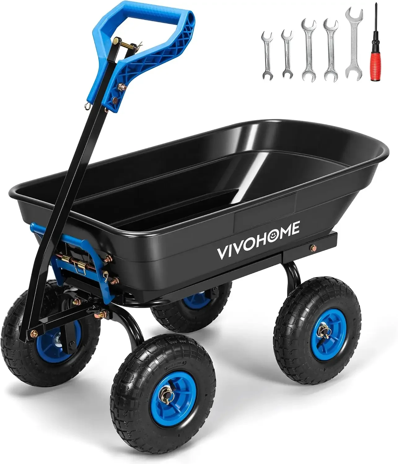 660lbs Wheelbarrow Dump Garden Cart with 2-in-1 Convertible Handle | Attach to ATV or Tractor, 10
