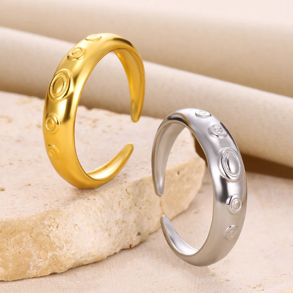Hoge Kwaliteit Niet-Roest Geometrische Ring Open Verstelbare Roestvrij Staal Hypoallergene Ring Band Vrouwen Mannen Stapelbare Sieraden 2024