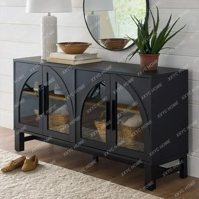 

Retro Solid Wood Sideboard Natural Wood Color Glass TV Display Cabinet Storage Cabinet