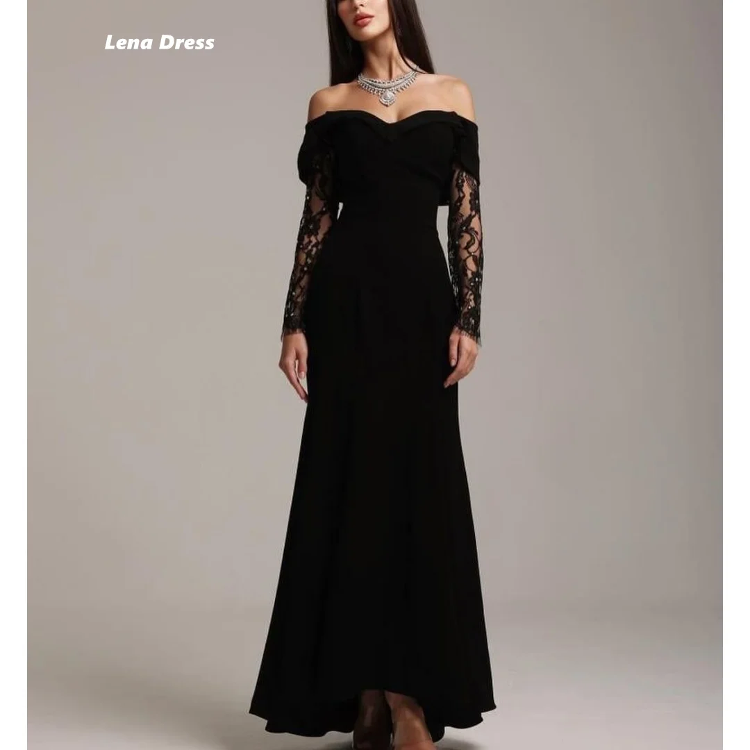 

Lena Off the Shoulders Wedding Party Dress Woman 2025 Luxury Evening Dress Robe De Cocktail Femme Black Lace Customized Dresses
