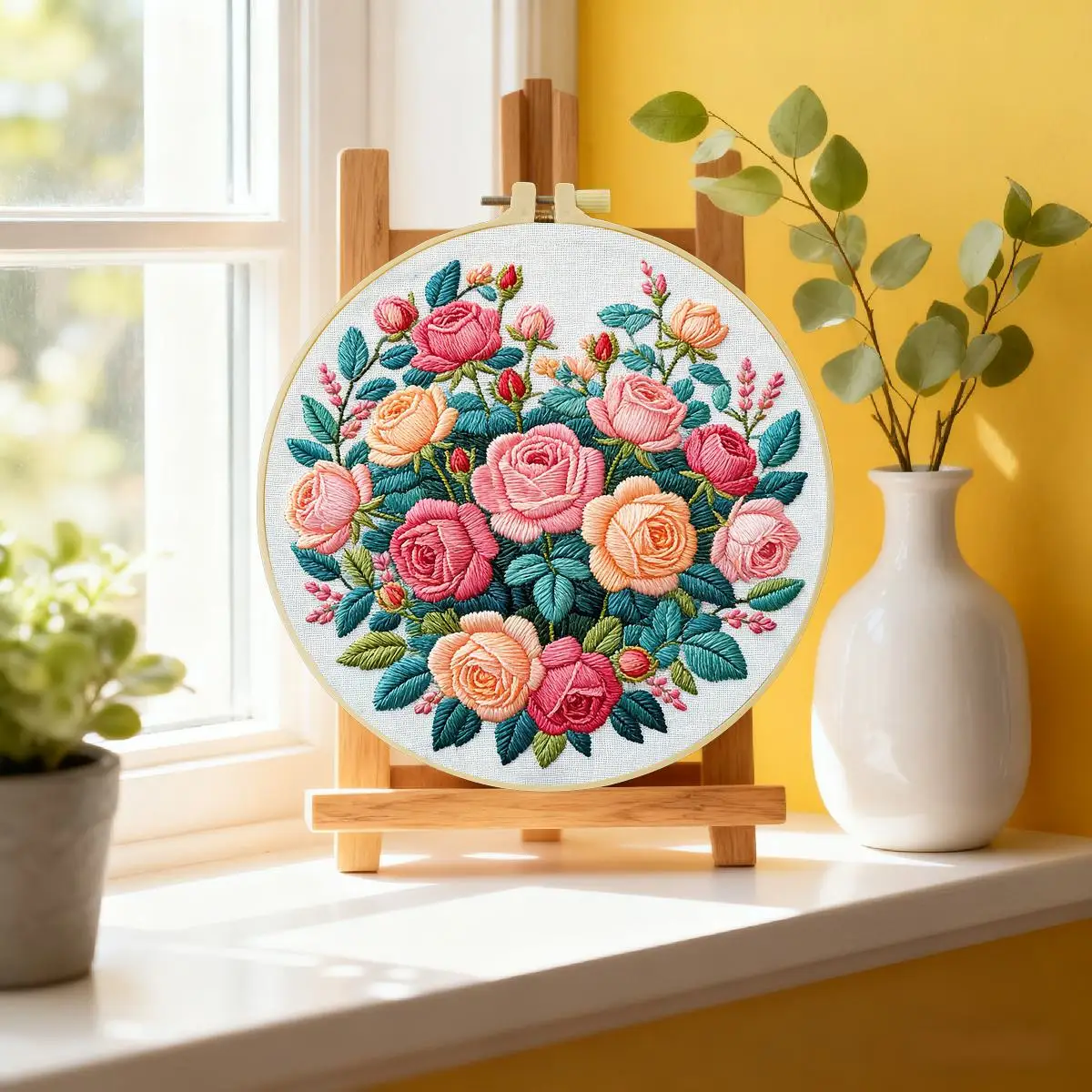 1 Stück 20X20CM/15X15CM 7,87/6,3 Zoll Blumen-Stickerei-Starter-Kit DIY-Kit DIY-Stickerei-Set Handarbeiten Malerei – Detail 3