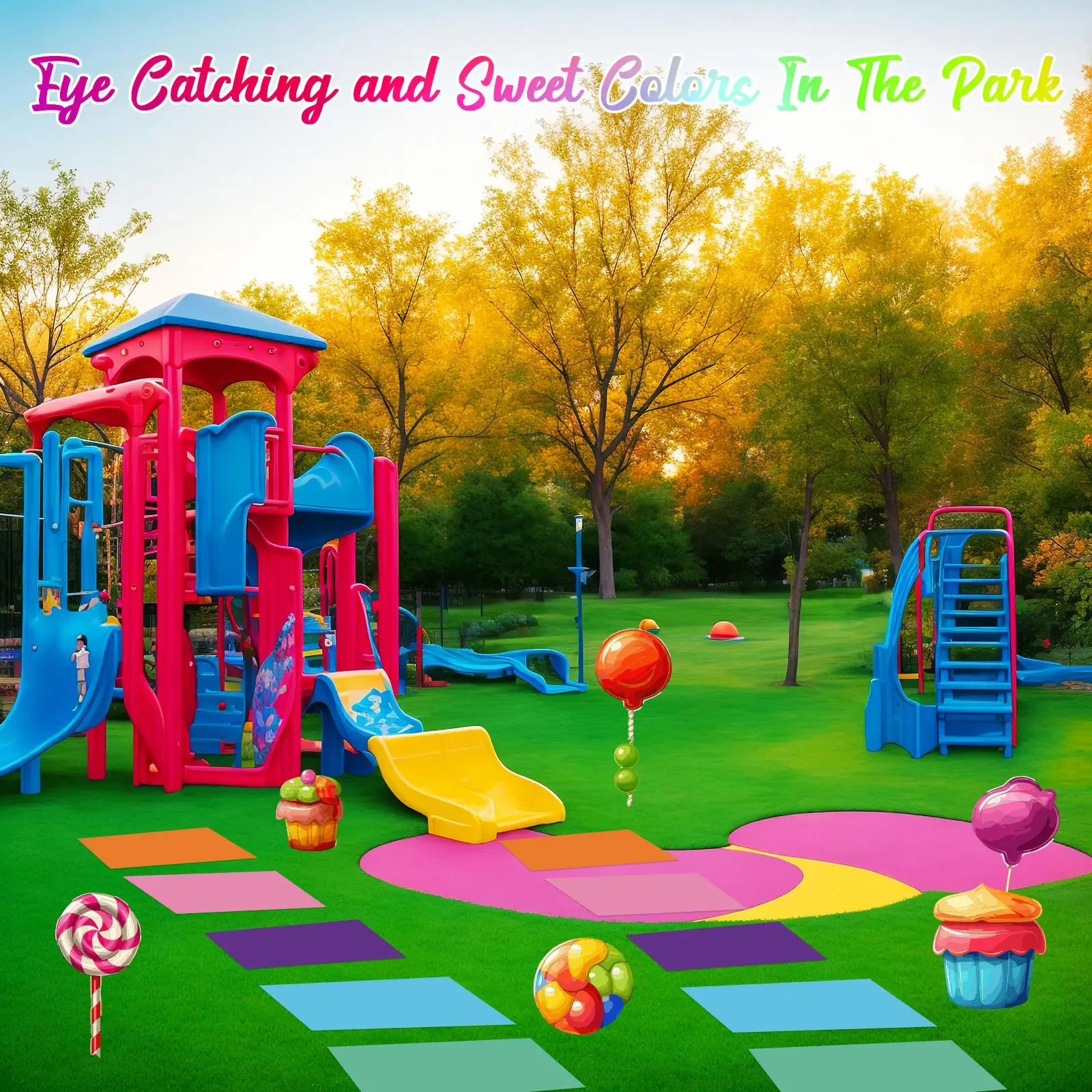 30 قطعة من ملصقات الأرضية البلاستيكية الملونة كاندي لاند تحت عنوان ديكورات الحفلات لون الباستيل كانديلاند المدرج البساط المدخل عداء