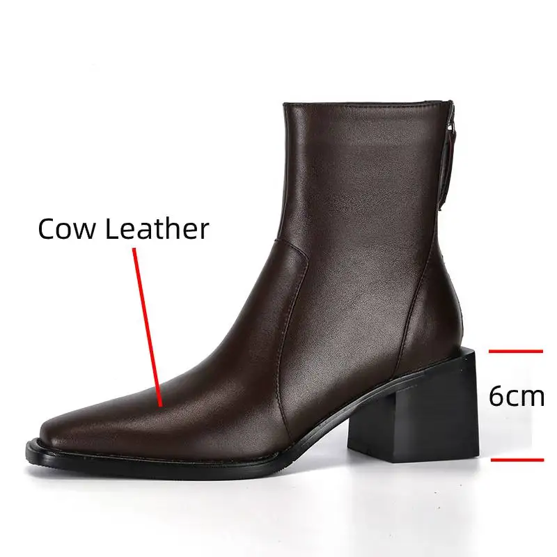 Dilalula Genuine Leather Short Boots Women Square Toe Thick High Heels Women Daily Autumn Winter Chelsea Boots Female 2025