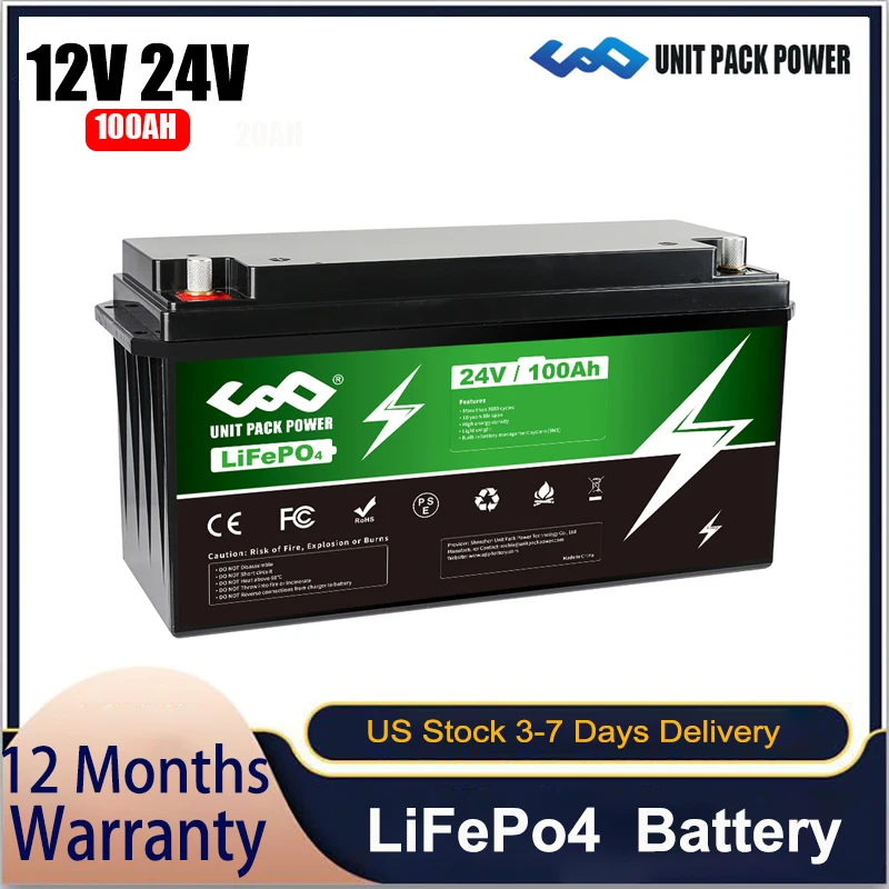 12V 24V 100Ah LiFePO4 Battery Built-in BMS Lithium Battery for Replacing Most of Backup Power Home Energy Storage Off-Grid RV