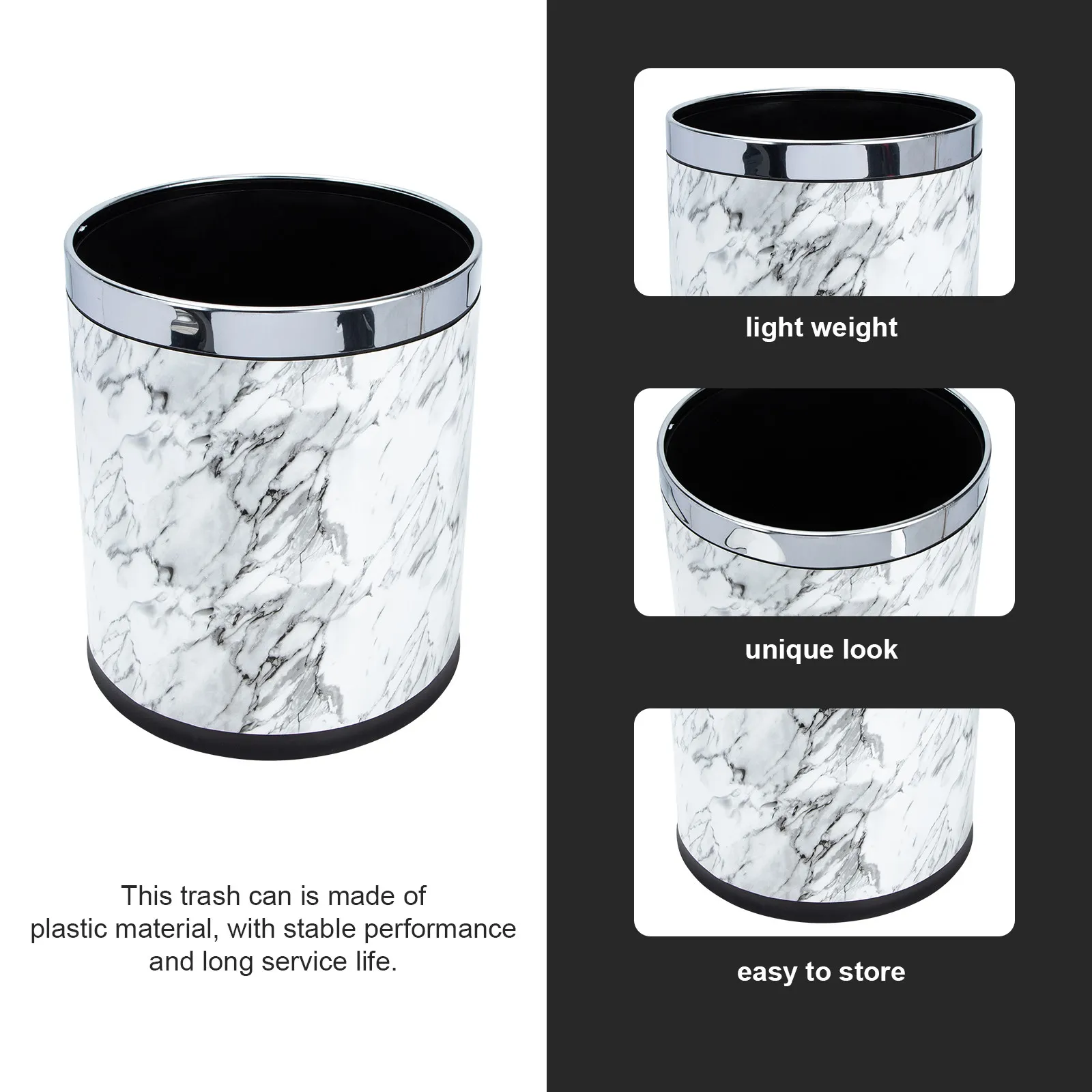 

Мусорное ведро с мраморным узором, прочное пластиковое круглое ведро для мусора для ванной, кухни, офиса, компактный контейнер для отходов, мраморный мусорный бак