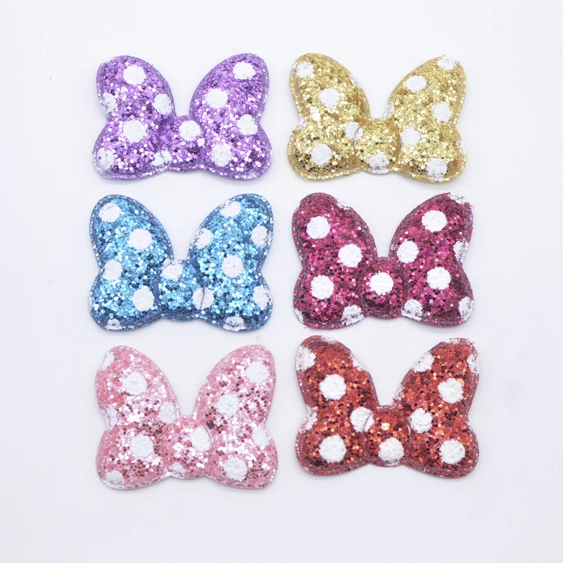 12Pcs 5.5*4.2cm/2.17*1.65inch Glitter Leather Bow Tie Applique for Clothes Hat Shoes Sewing Patches Headwear Hair Clips Decor