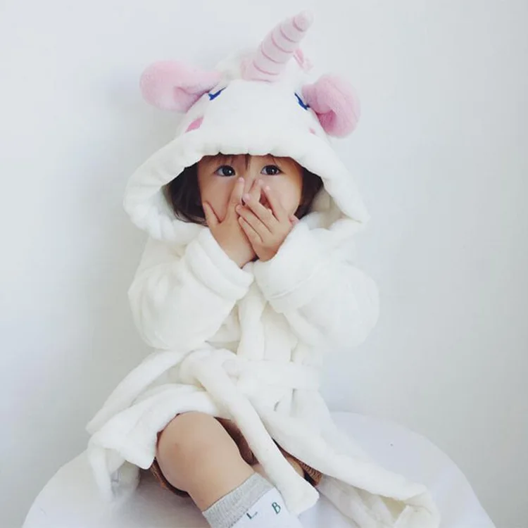 

Super Soft Flannel Fleece Kids Bathrobe Unicorn Hooded Robe Baby Toddler Boys Girls Warm Pajamas Home Loungewear 70-170cm