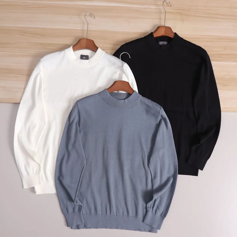 

Мягкий и гладкий базовый однотонный свитер с высокой эластичной вязкой для мужчин, хлопковый длинный свек, теплая повседневная одежда, прямой крой