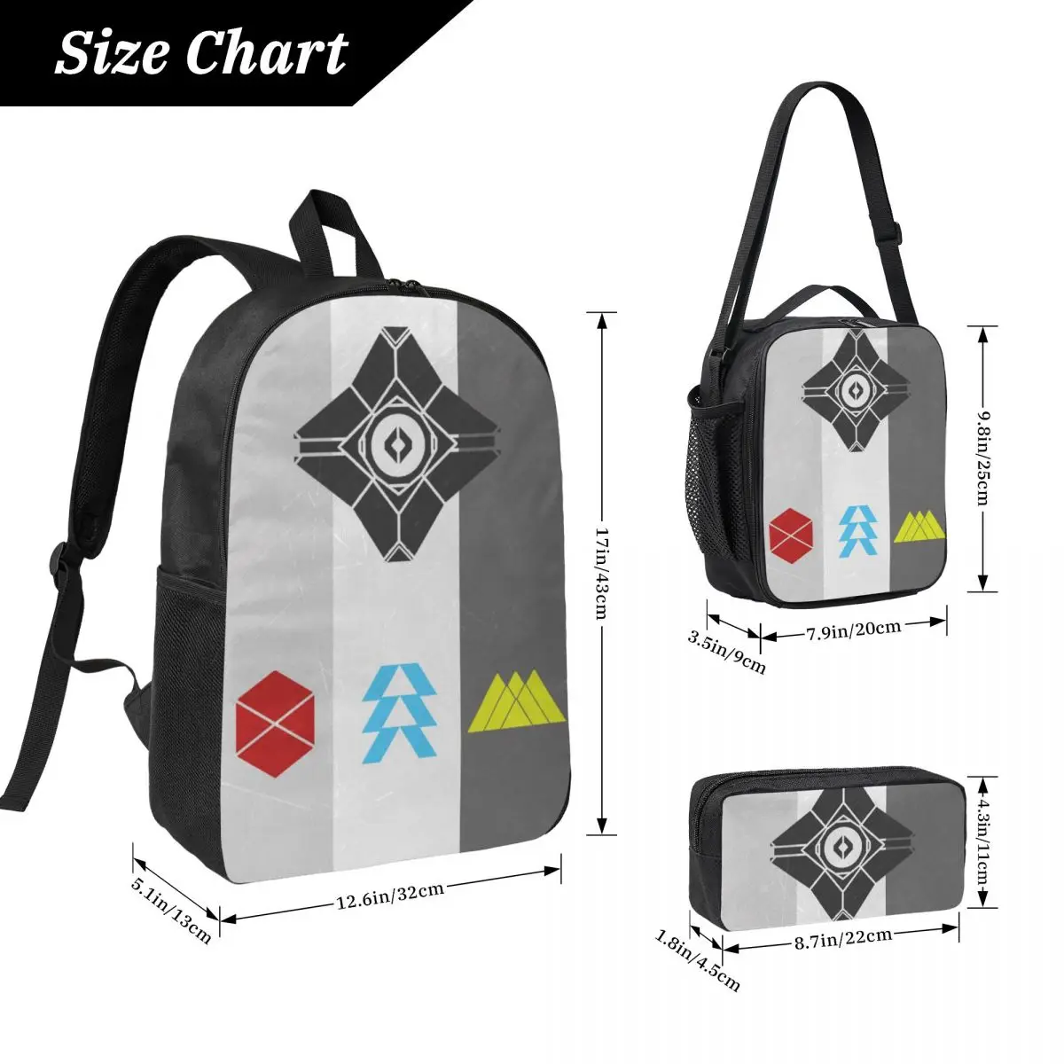 3Pcs Destiny 2 Games Backpack Set for Kids Pencil Boxes Bookbag Sets with Lunch Box For School Students Daypack