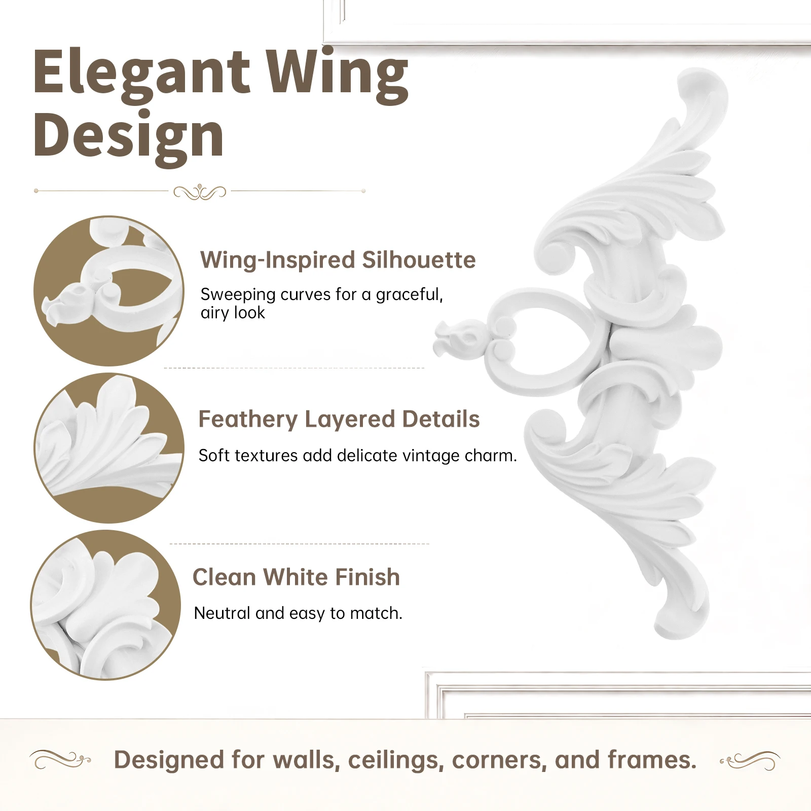 8 pcs PU White Wing Relief Decorative Corner Moldings Building Materials