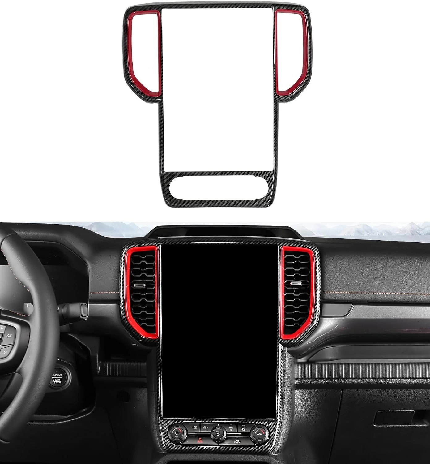 Center Console Cover Navigation Screen Panel Cover Trim Fit for 2024 2025 2026 Ford Ranger XLT Lariat Raptor, Dashboard Frame GPS Screen Trim Center Console Display Cover (for 10 12 Inch Screen)