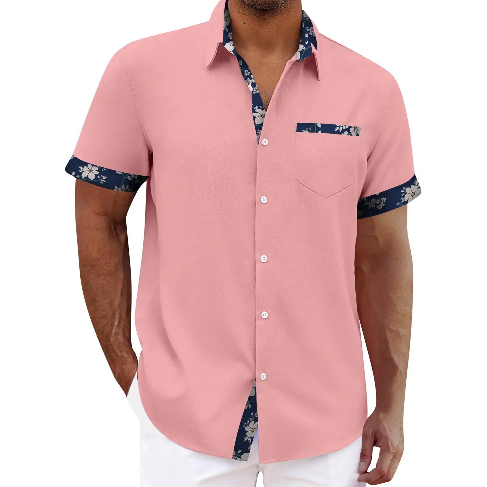 2024 new Shirt For Men novel trend Shirts Single-breasted tops Short Sleeve top Patchwork unique design camisas de hombre