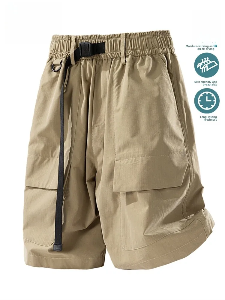 

Американская функциональная рабочая одежда, мужские летние тонкие брюки Qui Dry, свободные прямые повседневные брюки с пятью точками, модный бренд