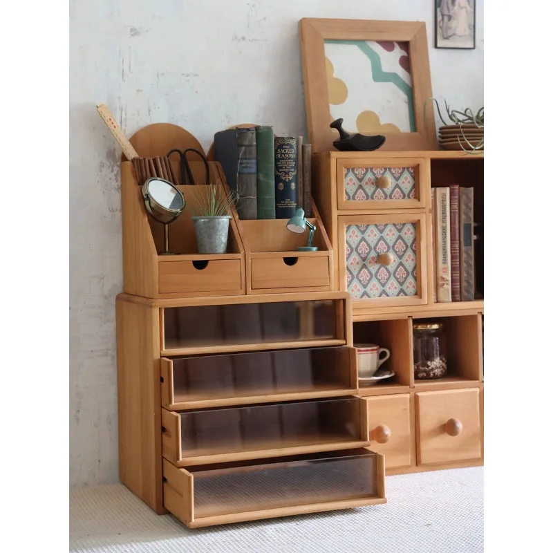 Home Wooden Office Desktop A4 File Spool Teacup Storage Box Multi-layer Classification Drawer Storage Cabinet
