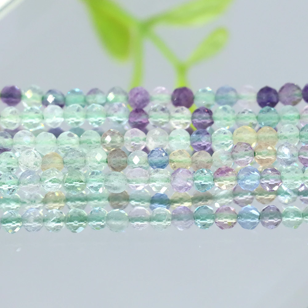 2mm/3mm Natural Fluorite Stone Beads Faceted Round Spacer Loose Beads DIY Bracelet Crafts Accessories for Jewelry Making 15