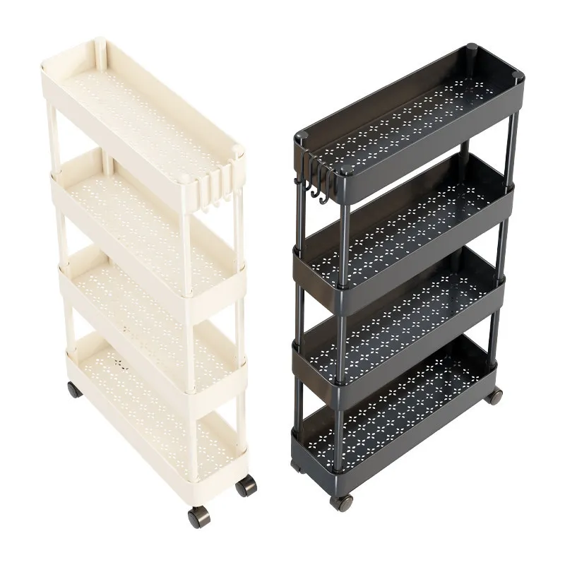 Metal Multi-level Storage Rack Narrow Space Floor Push Cart Kitchen Living Room Bathroom Organizer Set