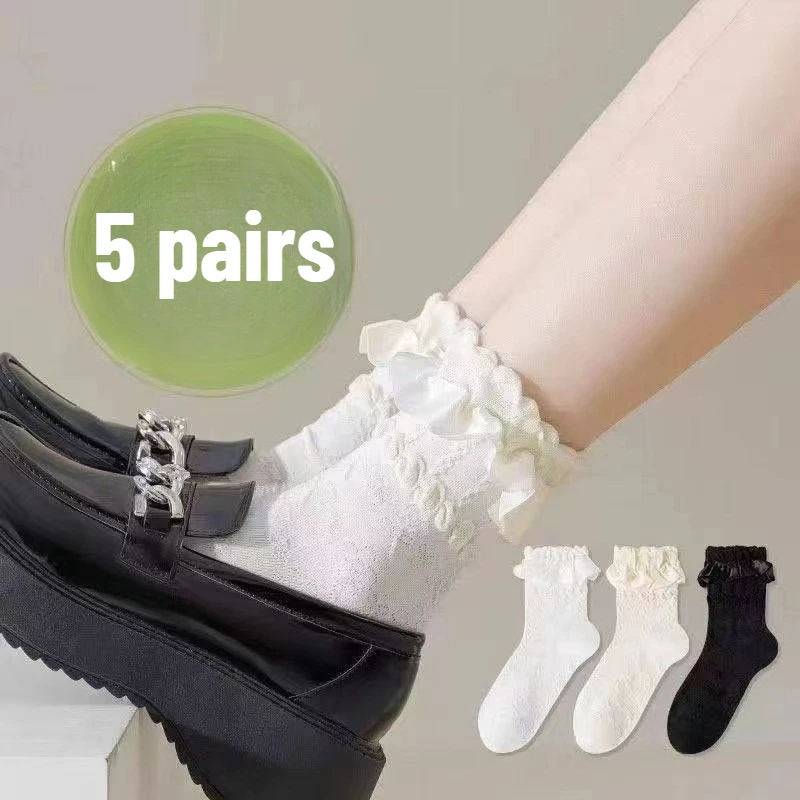 3 Paar Damen-Socken mit Lolita-Spitze, dünne weiße Spitze, mittlere Röhre, modische Prinzessin, Mädchen, passender Rock, Designer-Mid-Tube-Damensocken