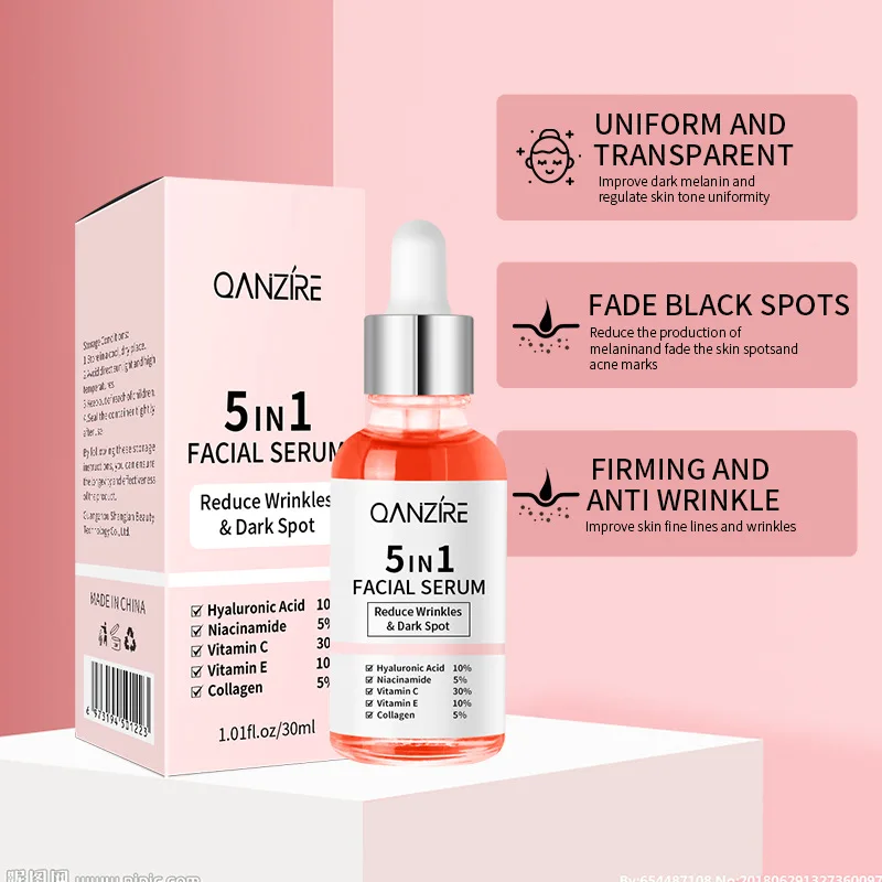 30ml 5 In 1 Face Serum Moisturizing Hyaluronic Acid Vitamin C Facial Serum smoothing Brightening Skin Care