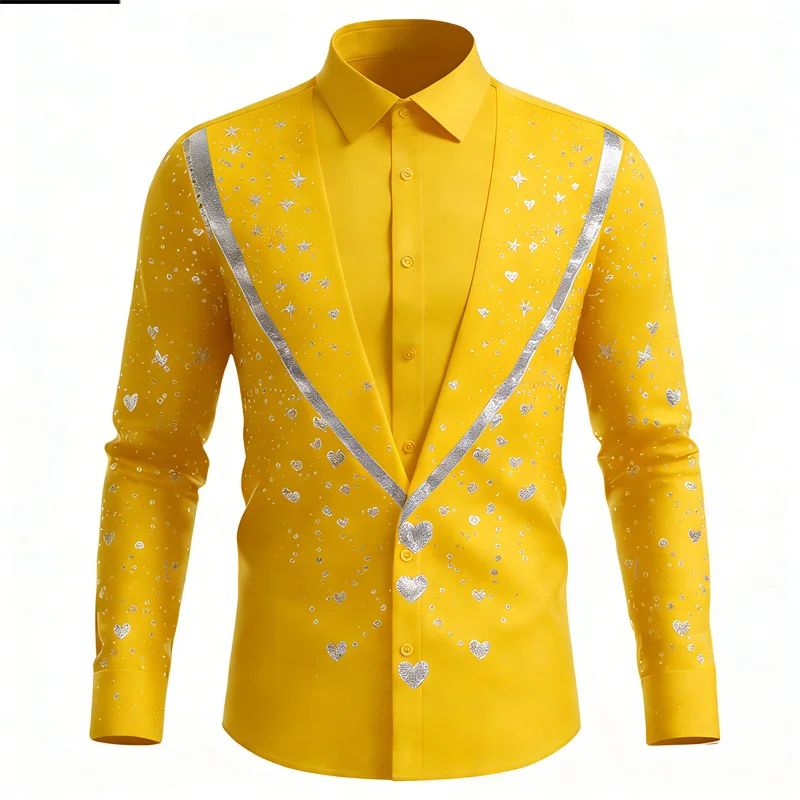 New men's long sleeved shirt with lipstick print pattern 3D printing design, men's lapel high-definition casual top