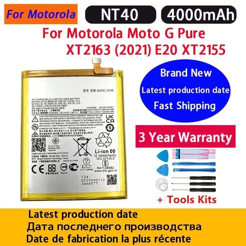 NEW 4000mAh For Motorola NT40,G Pure (2021) /E20,XT2163/XT2155,OEM Standard free tool Replacement Batteries+Tools High Quality