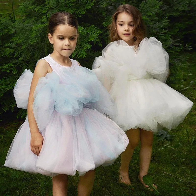 

2024 Luxury Girl Children's Party Dress Kids Boutique Design Beading Flared Ball Gown Infant Photography Costume Teens Partywear