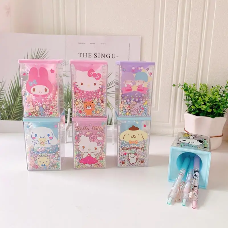 2025 Sanrio Pen Holder Kawaii Hello Kitty Mymelody Kuromi Student New Cartoon Desktop Multi Functional Stationery Storage Box