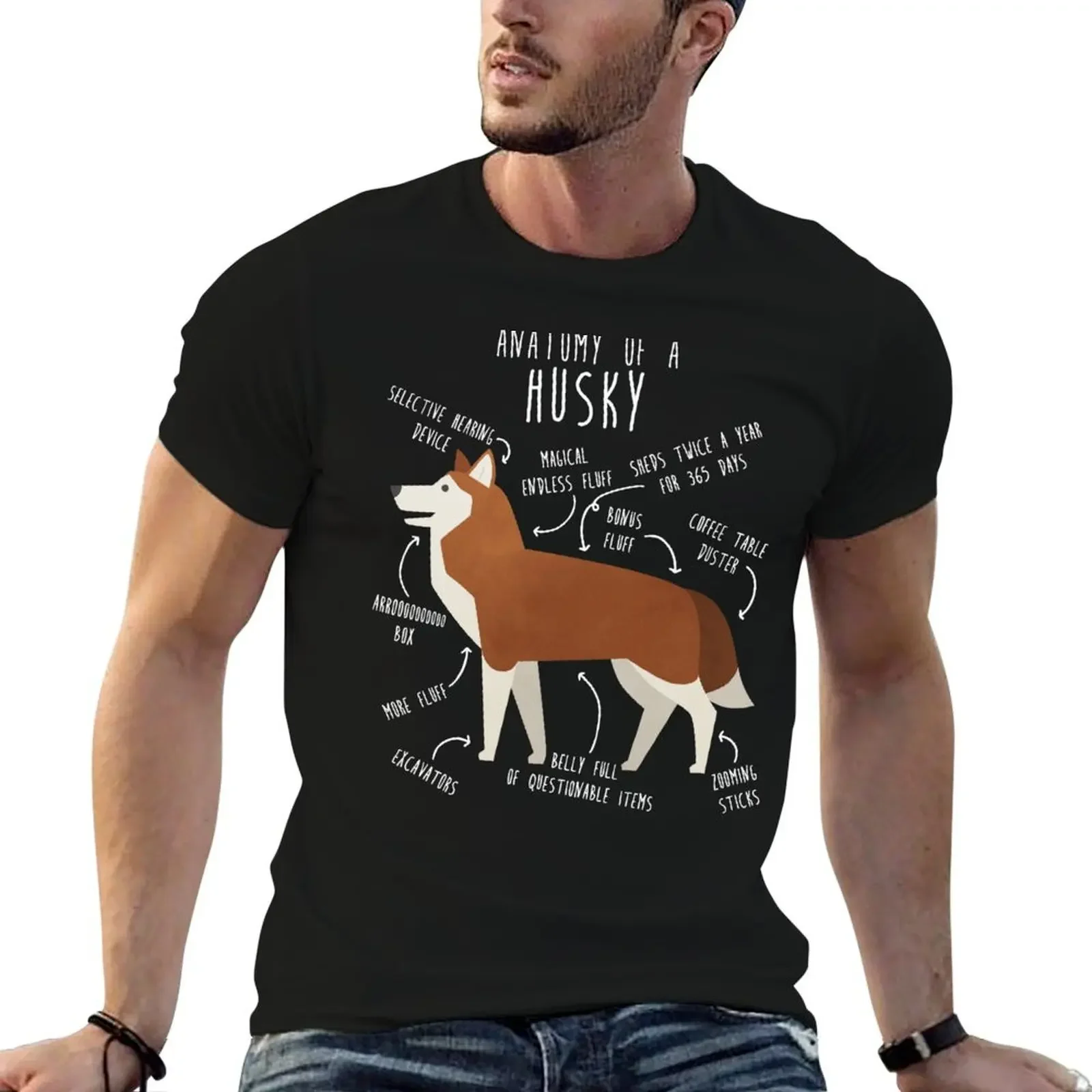 Red Siberian Husky Dog Anatomy T-Shirt street wear designer shirts plus size tops kawaii clothes shirts men graphic