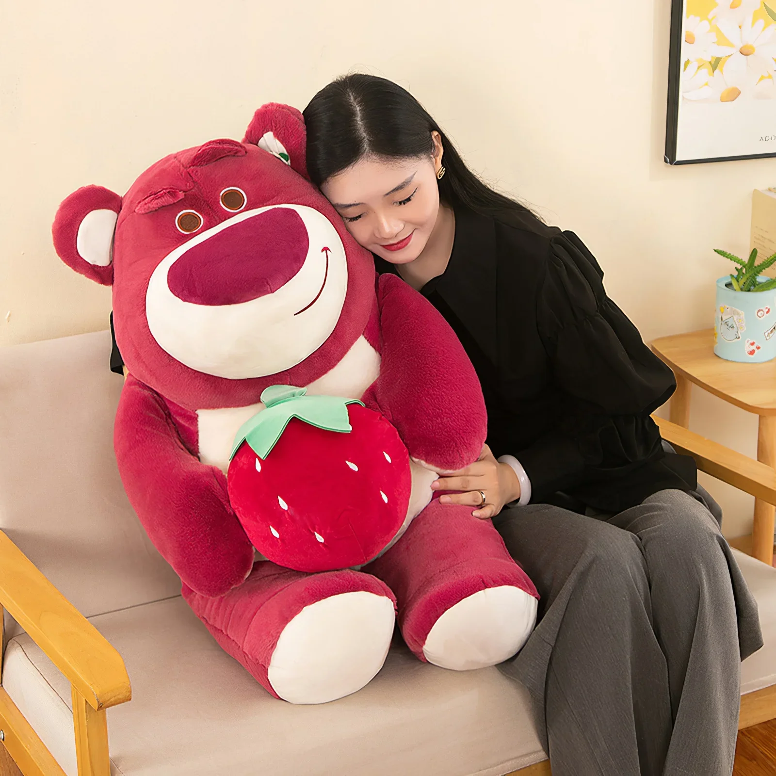 60cm Cartoon Toy Story Lotso Plush Toy Kawaii Strawberry Bear Soft Stuffed Doll Cute Sleep Pillow Large Size Girls Birthday Gift