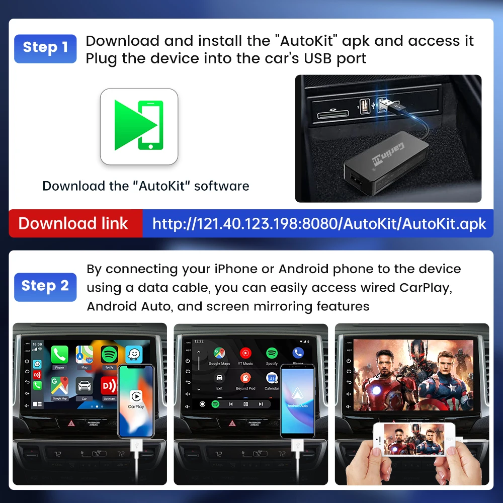 محول CarPlay لاسلكي USB من CarlinKit يعمل بنظام Android Auto يدعم نظام Android Car Spotify وWaze Map وPhone Mirror Connect Car Smart Car Box