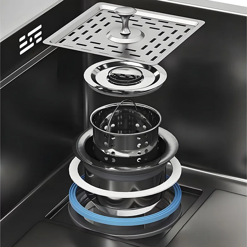 60X45cm 80X45cm Large Single Slot SUS304 Stainless Steel Waterfall Kitchen Sink Faucet Set Soap Dispenser/Pure Water/Cup Washer