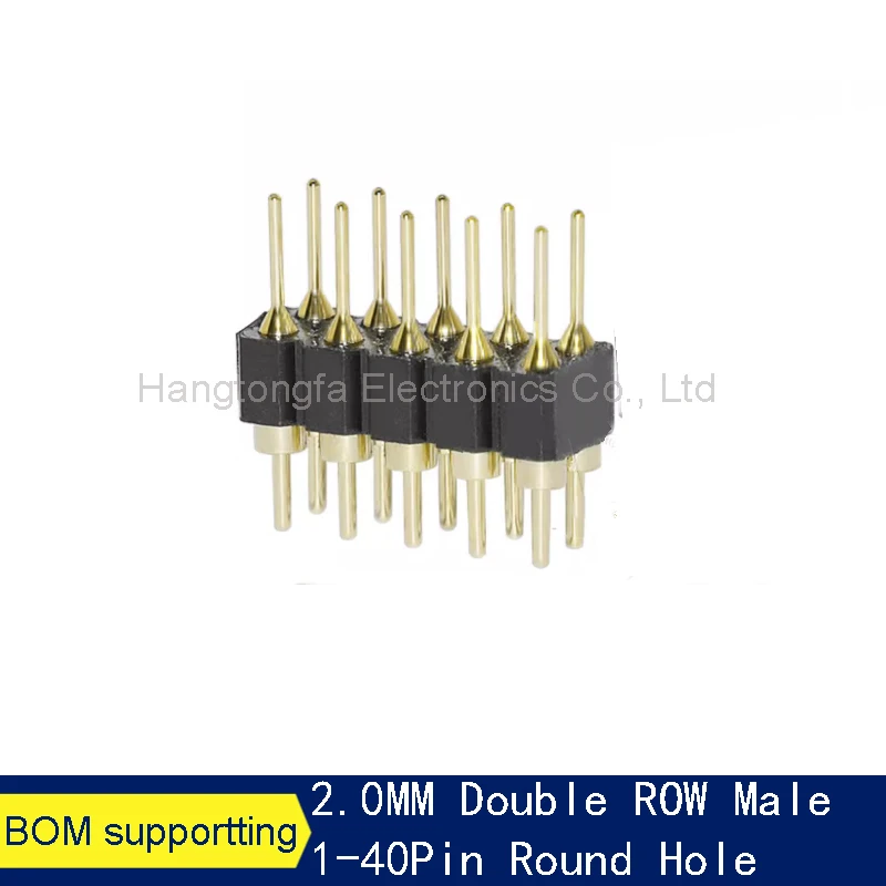 10 Stks/partij 2.00Mm Pitch Ronde Gat Pin Header Mannelijke Vrouwelijke Enkele Dubbele Rij 2*2/3/4 - 40P 1x 40pin Vergulde Ronde Pin Header