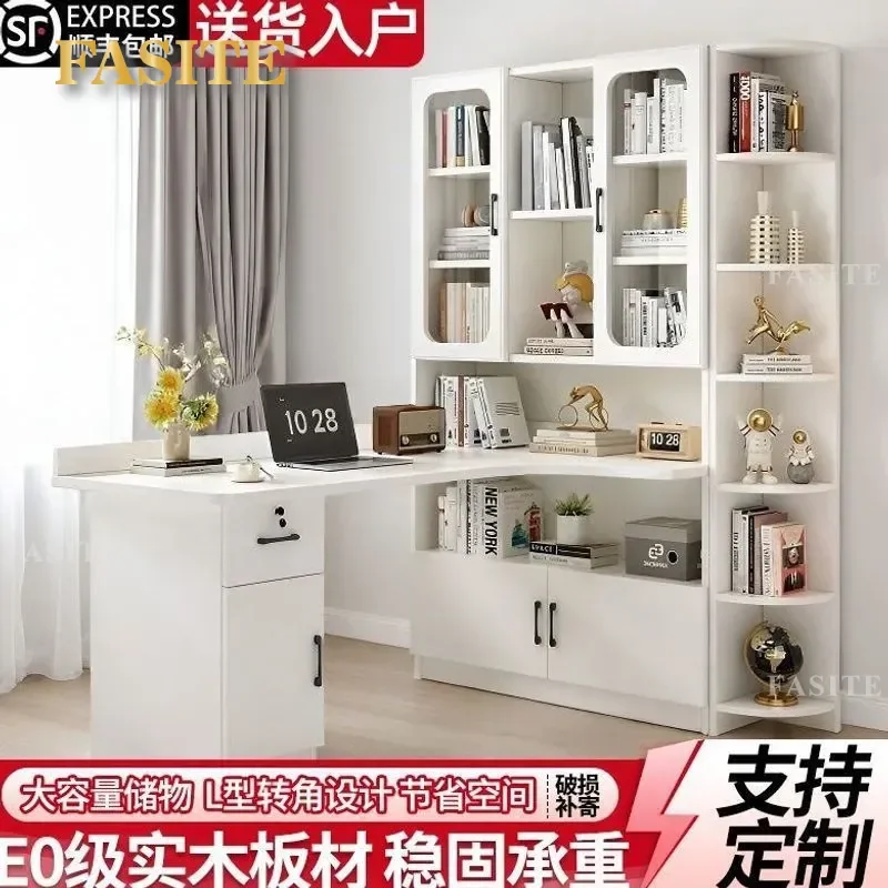 For Small Apartment Solid Wood Corner Desk with Integrated Bookshelf Computer Writing Table for Children Study Space Saving