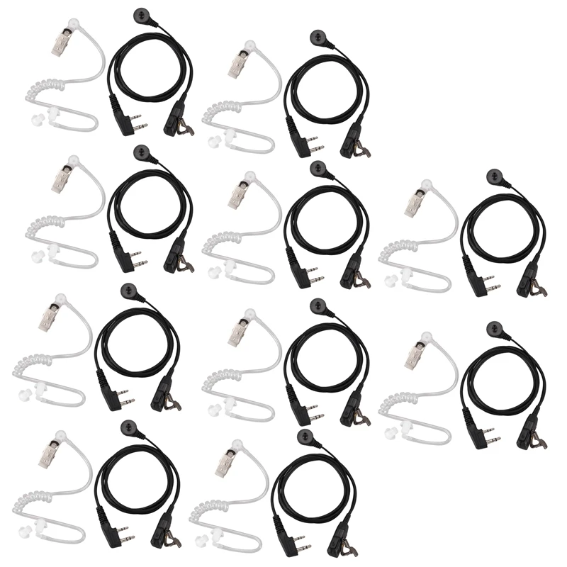 Top Deals 10X 2 Pin PTT MIC Headset Covert Acoustic Tube In-Ear Earpiece For Kenwood TYT Baofeng UV-5R BF-888S CB