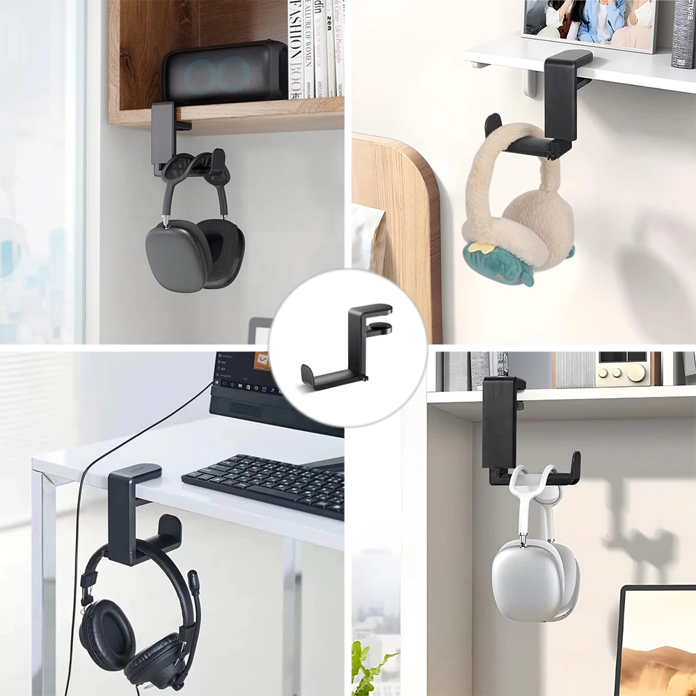 360° rotating headphone hanger, adjustable gaming headphone hook, under-desktop design, universal fit