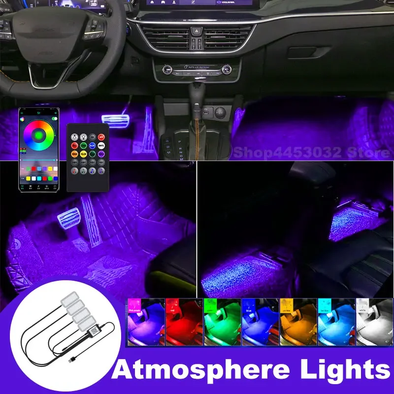 Автомобильный музыкальный окружающий свет RGB 4 в 1, светодиодный для Ford Mustang Gt Connect Escape Flex Fusion, беспроводное дистанционное приложение, USB-аксессуары