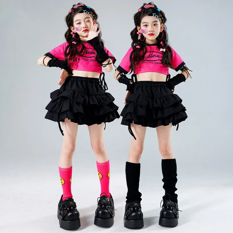 Girls wearing dopamine and jazz dance costumes, children's clothing, cheerleading costumes, girl group sweet and cool trendy cos