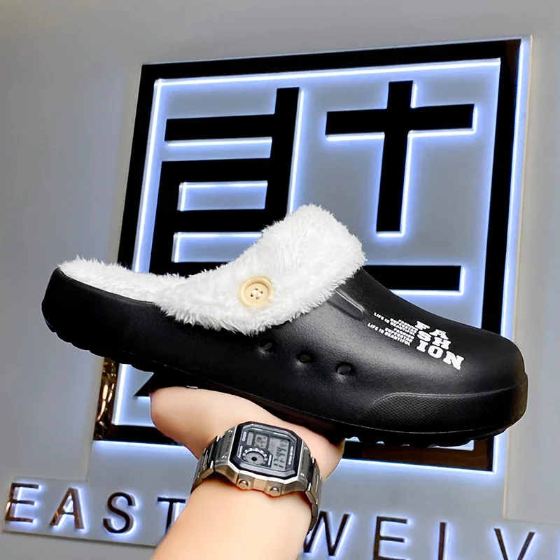

Winter Shoes Men Warm Shoes Plush Lining Indoor Cotton Slippers Concise Platform Outdoor Kitchen Shoes House Waterproof Slippers