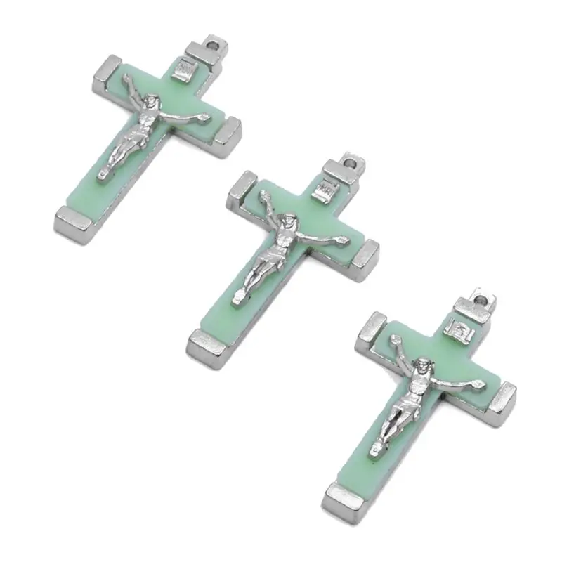 P82D 5 قطعة المعادن المسيح يسوع ل الصليب مضيئة توهج في الظلام قلادة الصليب الحلي قلادة صنع #5