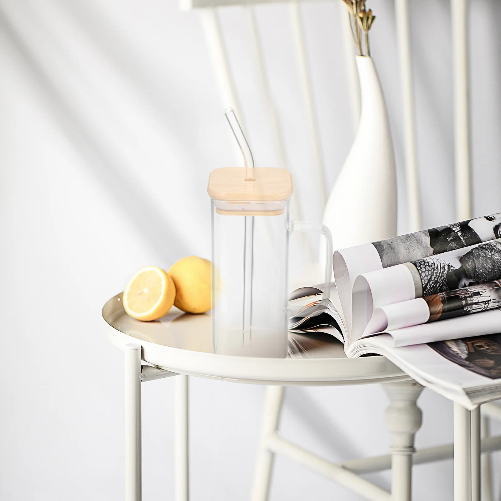 

Square Cup Bamboo Lid for Hot Cold Drinks Transparent Beverage Holder Water Bottle Shaped Can Glass Mug Kitchen Barware Cocktail