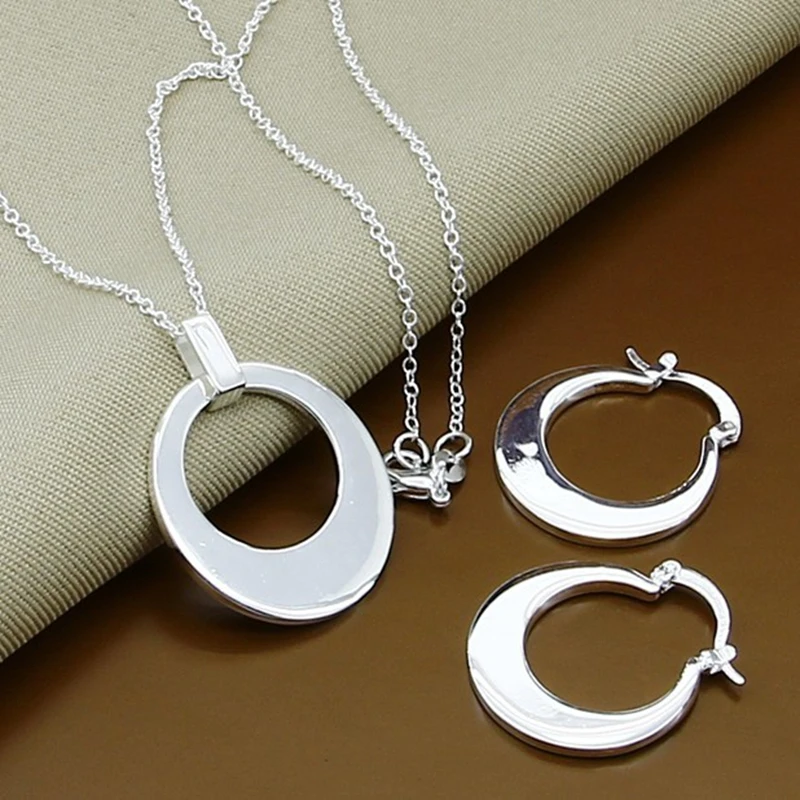 925 Sterling Silver Love Shape Necklace Ring & Ear Stud Set