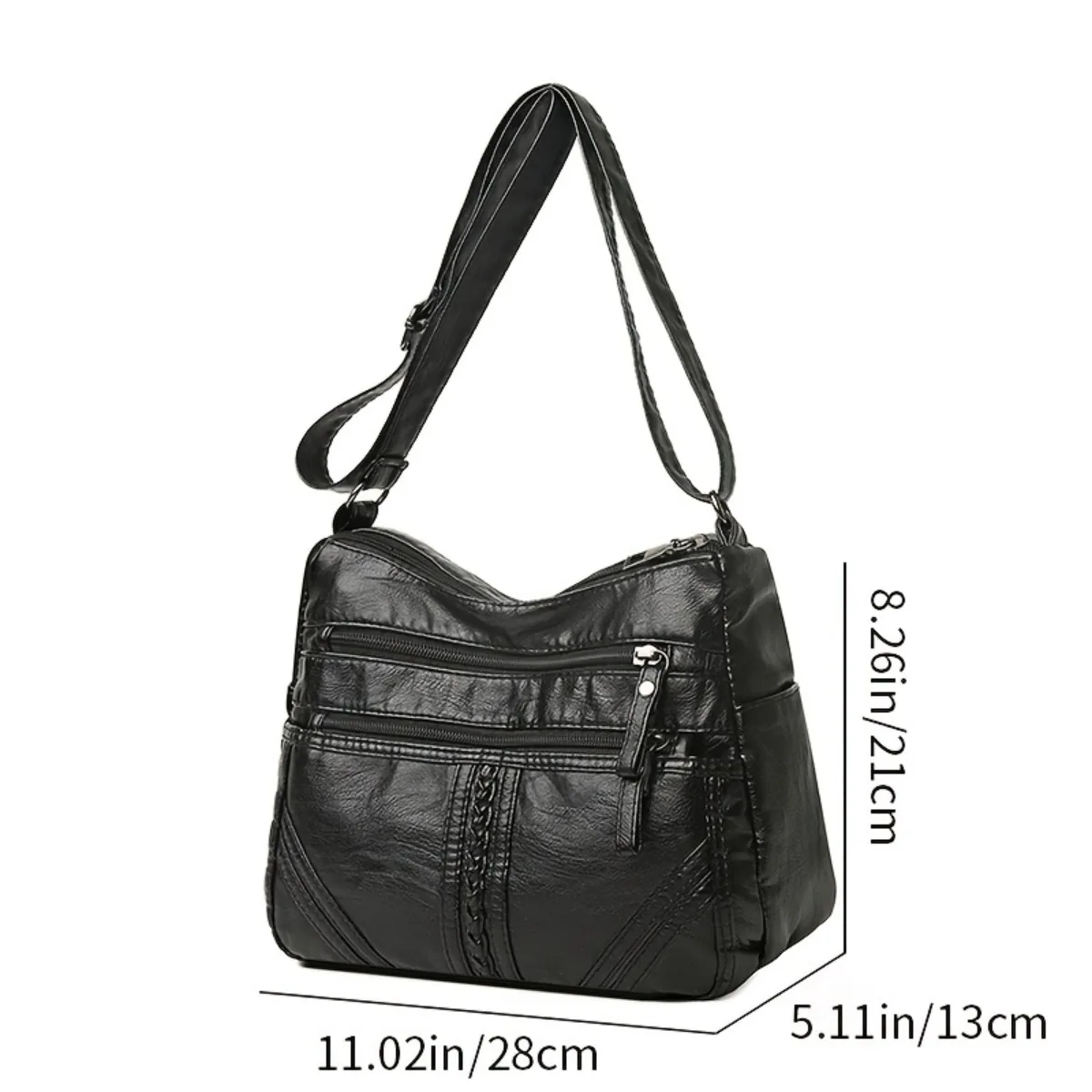 Middle Aged Women's Shoulder Bag Soft PU Leather Multi Zipper Crossbody Bags Lady Solid Color Large Capacity Handbag For Travel