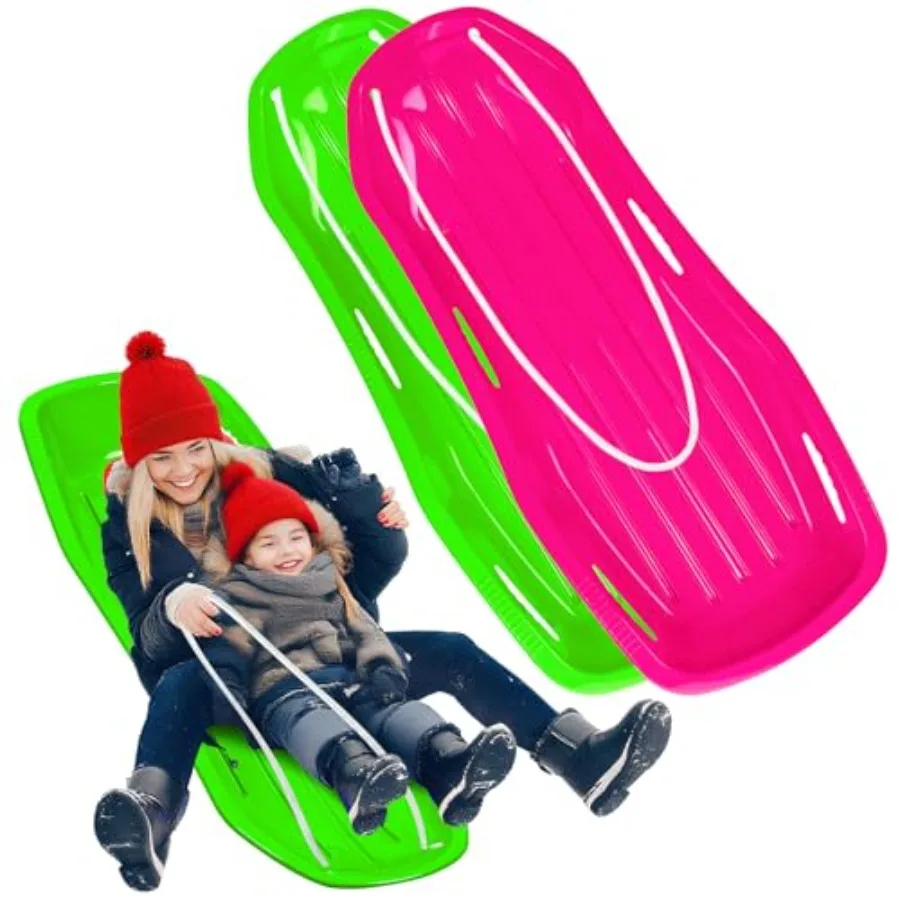

Large Sturdy 48 Lightweight Snow Sled for and Adults with Pull Rope and Handles Plastic Cold-Resistant Toboggan Sled in Red for