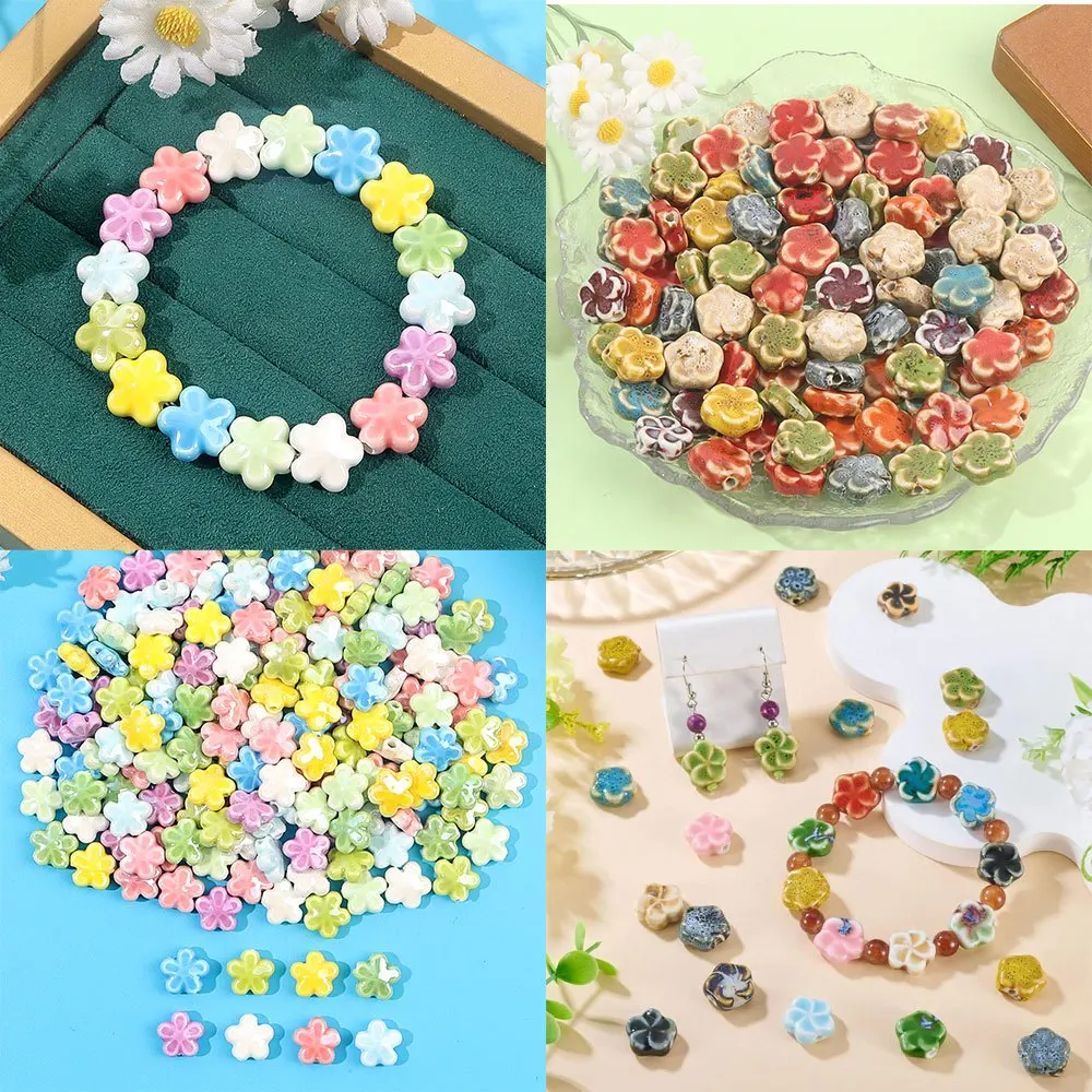 3/9/17pcs Multi-color Ceramic Flower Shaped Beads,Used for DIY Christmas, Thanksgiving, Halloween Decorative Accessories