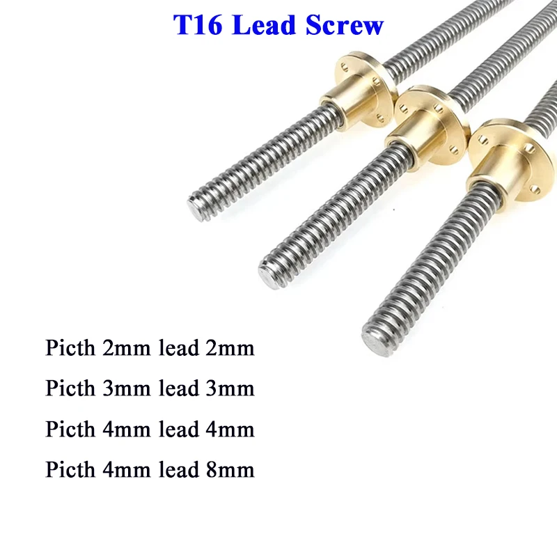 T16 Lead Screw 304 stainless steel Trapezoidal Picth 2/3/4 lead 2 3 4 8mm with Brass Nut 100 150 200 250 300 400 500 550mm Tr16