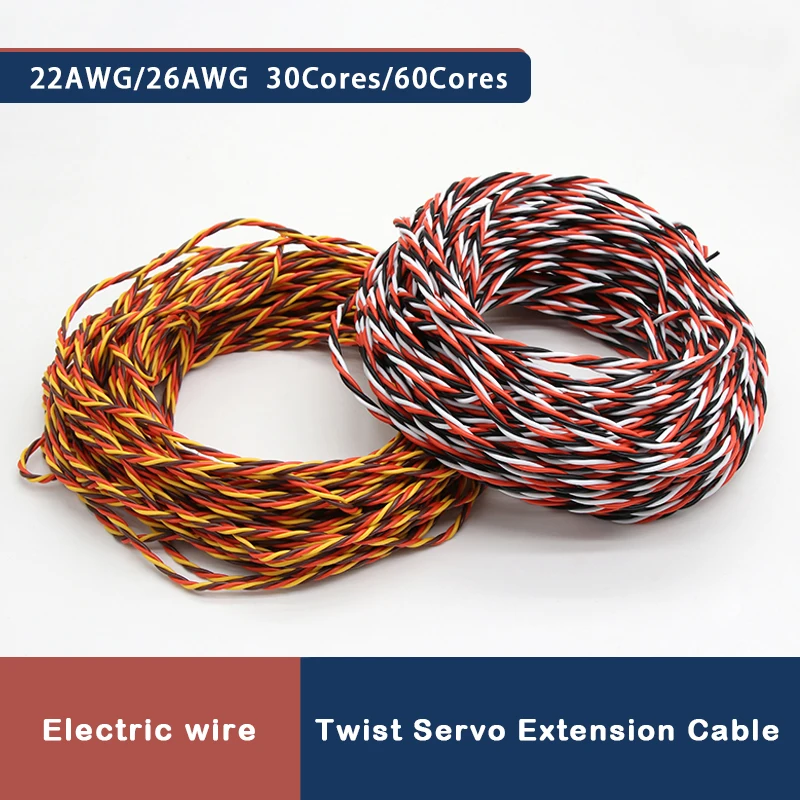 

2/5/10m Twist Servo Extension Cable 22AWG 26awg 30/60 Core RC Airplane Accessories 3 Way JR Futaba Twisted Wire Lead