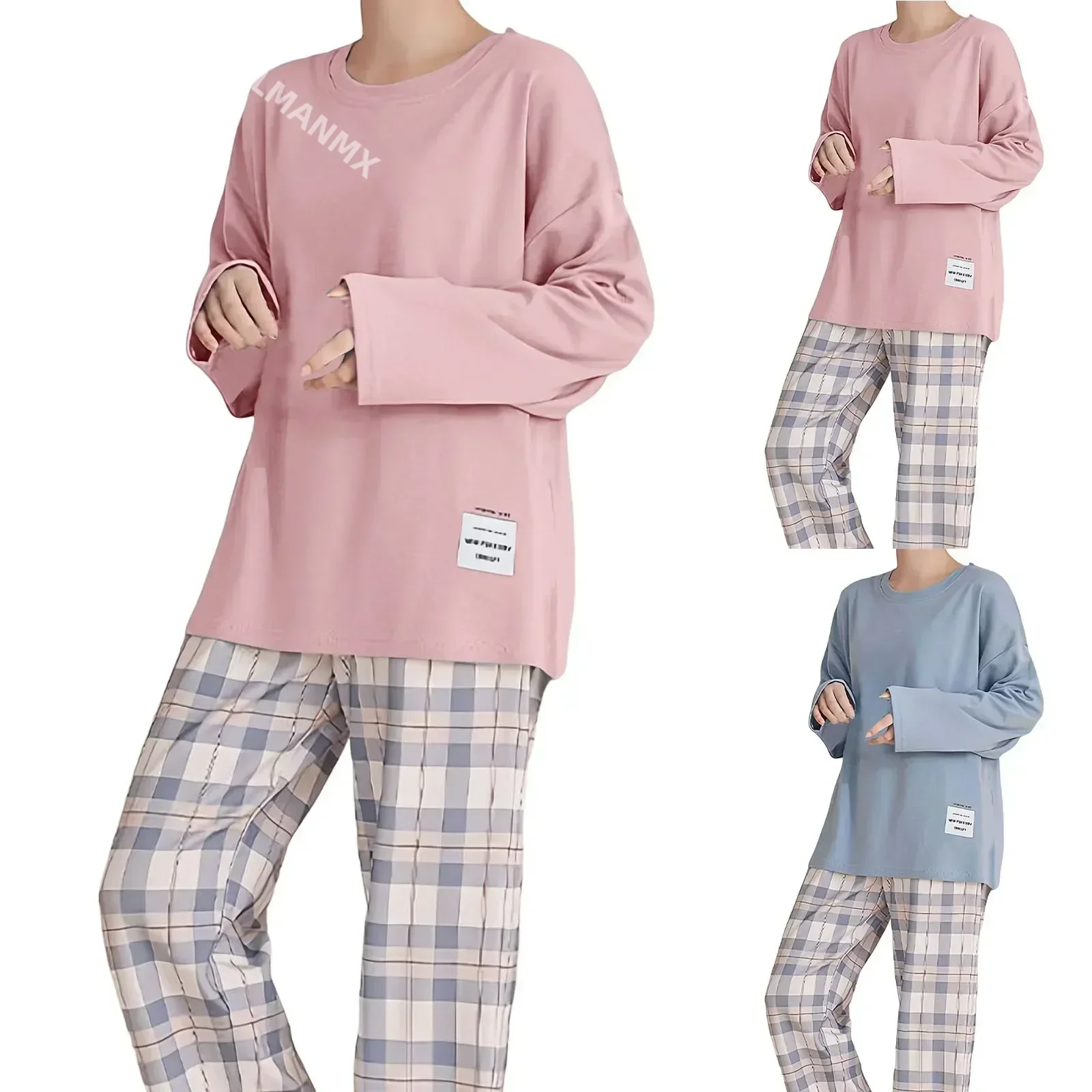 Conjunto de 2 piezas de algodón para mujer, ropa de estar por casa, camisones de talla grande, ropa de dormir informal, pijamas suaves, Otoño e Invierno