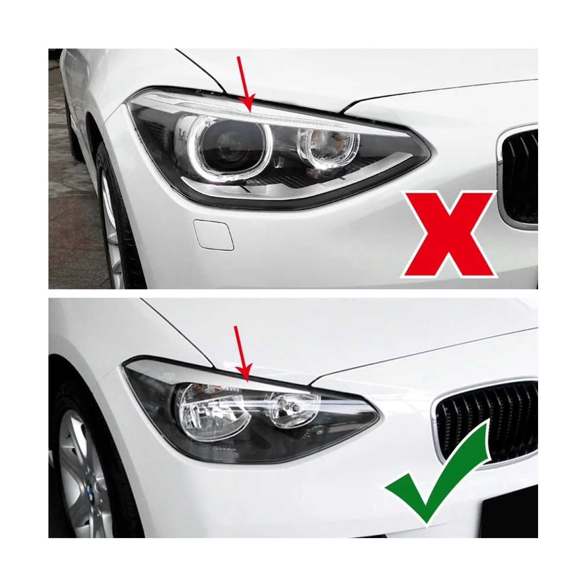 Lampu depan mobil stiker alis kelopak mata penutup potong untuk BMW 1 Series F20 F21 lampu depan lampu kelopak mata 2011-2014 (hitam)