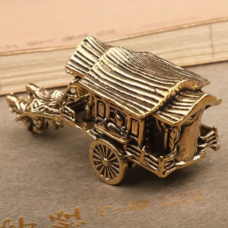 Solid Brass Vintage Creative Horse Carriage Figurine Decorative Collectible